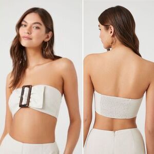 New Linen Blend Forever 21 Super Cropped Buckle Tube Top XS